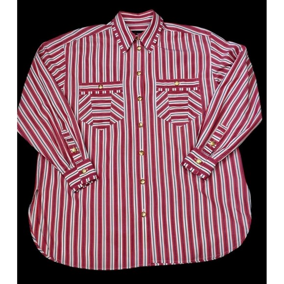 Vintage 90s Escada Sport Shirt Womens M Striped Gold Logo Buttons Pockets Blouse - Picture 6 of 13